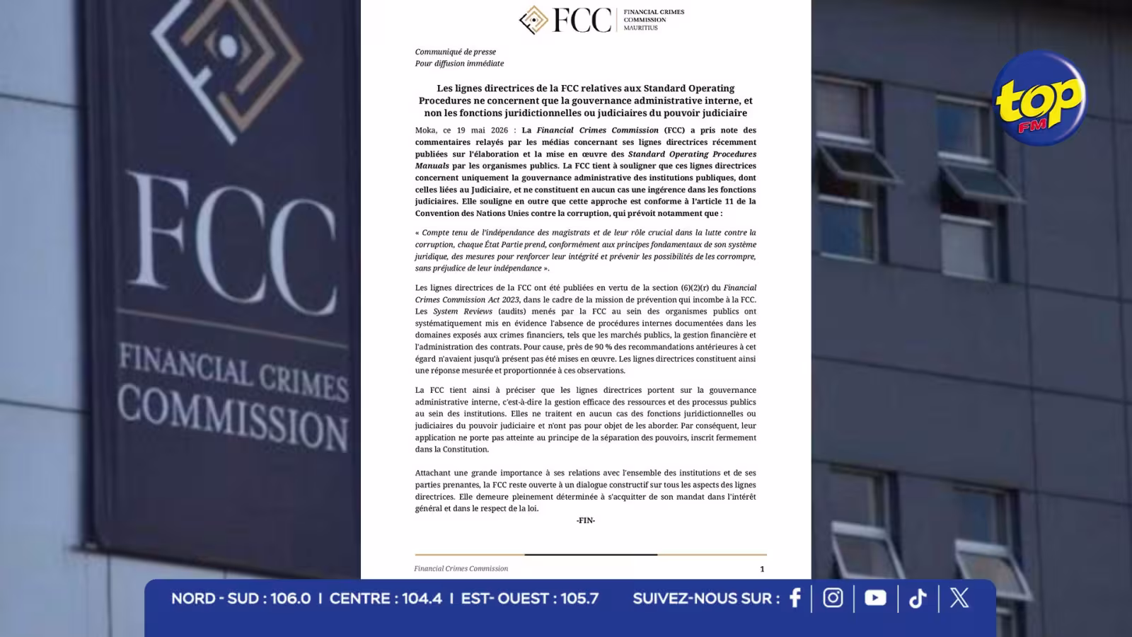 Polémique autour des SOP : la FCC dément toute tentative d’ingérence…« Aucun empiètement sur les fonctions judiciaires »