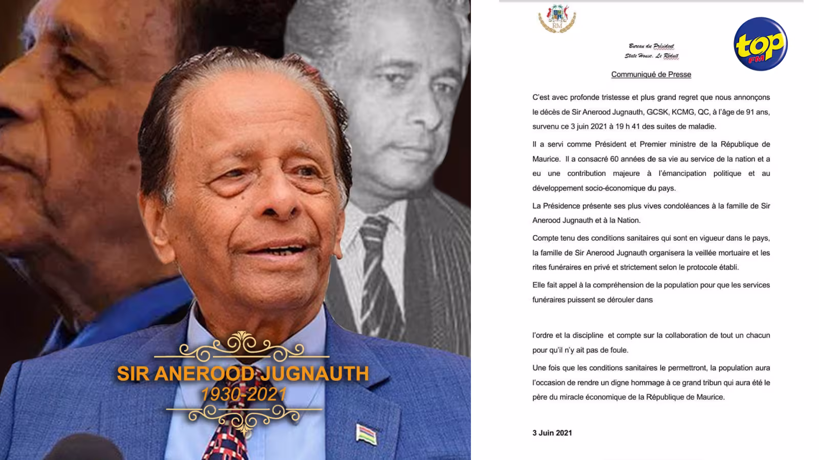 Décès de Sir Anerood Jugnauth: La veillée mortuaire et les rites funéraires se tiendront en toute intimité