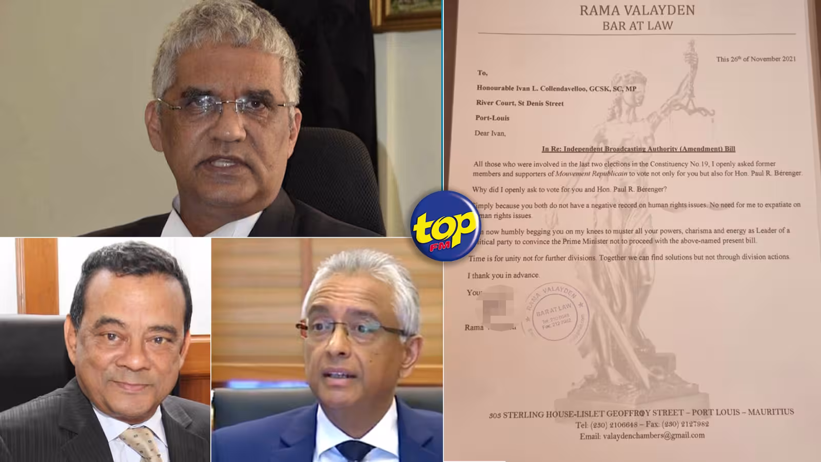 Amendements à l’IBA Act : Rama Valayden adresse une lettre à Ivan Collendavelloo  le suppliant de  persuader  Pravind Jugnauth de  ne pas aller de l’avant avec ce projet de loi