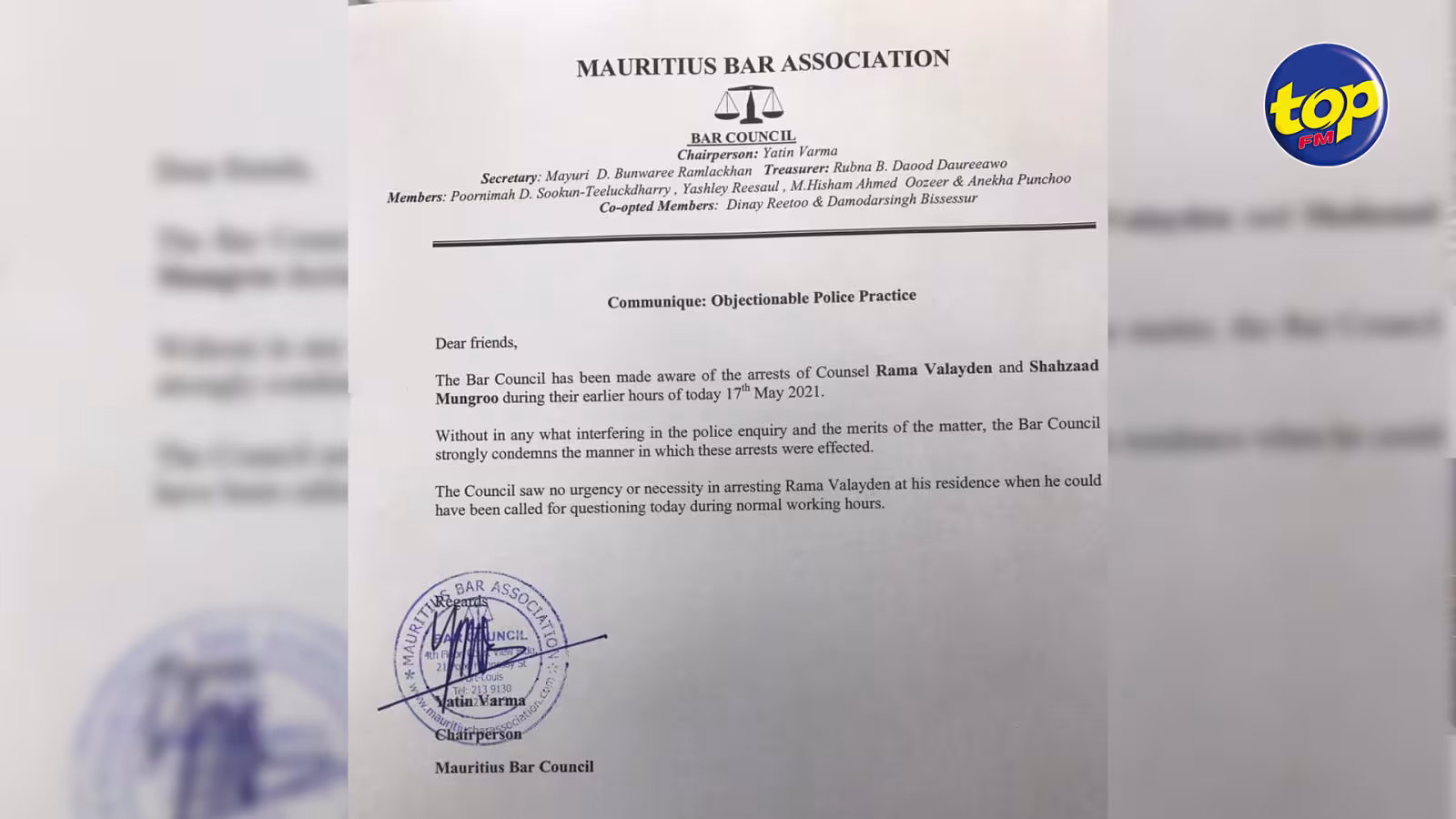 Le Bar Council condamne la façon dont Rama Valayden et Shahzad Mungroo ont été interpellés