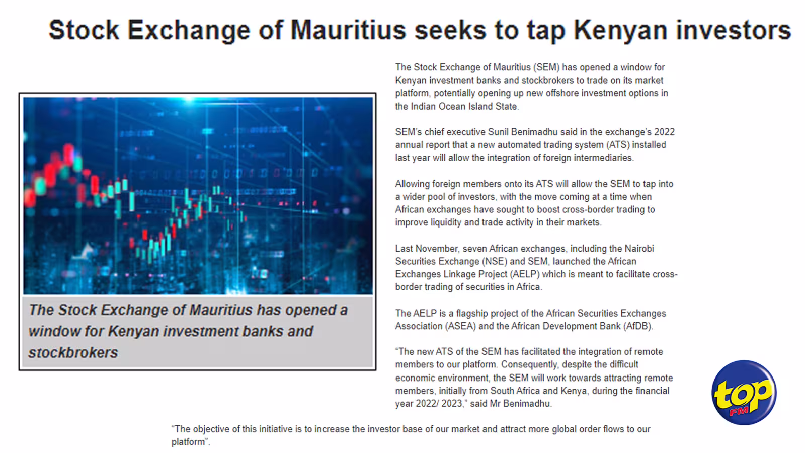 Investissements : La Bourse de Maurice veut attirer les hommes d’affaires du Kenya
