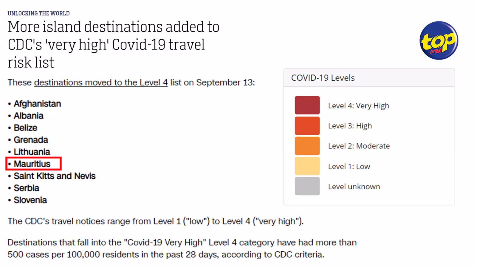 Covid-19 : le CDC américain classe Maurice sur la liste des pays jugés à haut risque pour les voyages