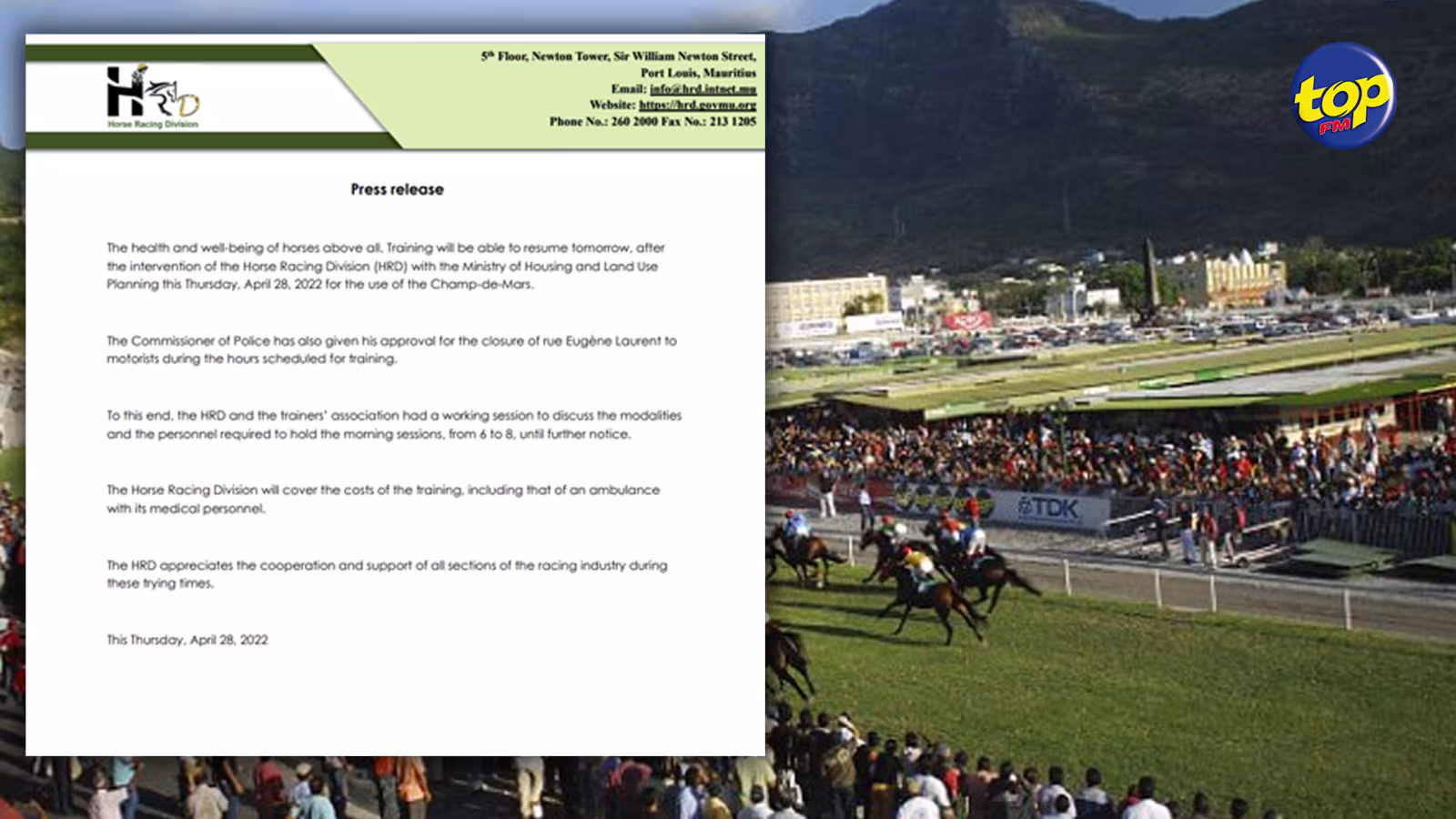 Hippisme : le MTC écarté, la Horse Racing Division de la GRA prend en charge l’entraînement des chevaux ce vendredi et obtient la permission du ministère des Terres pour utiliser le Champ de Mars !