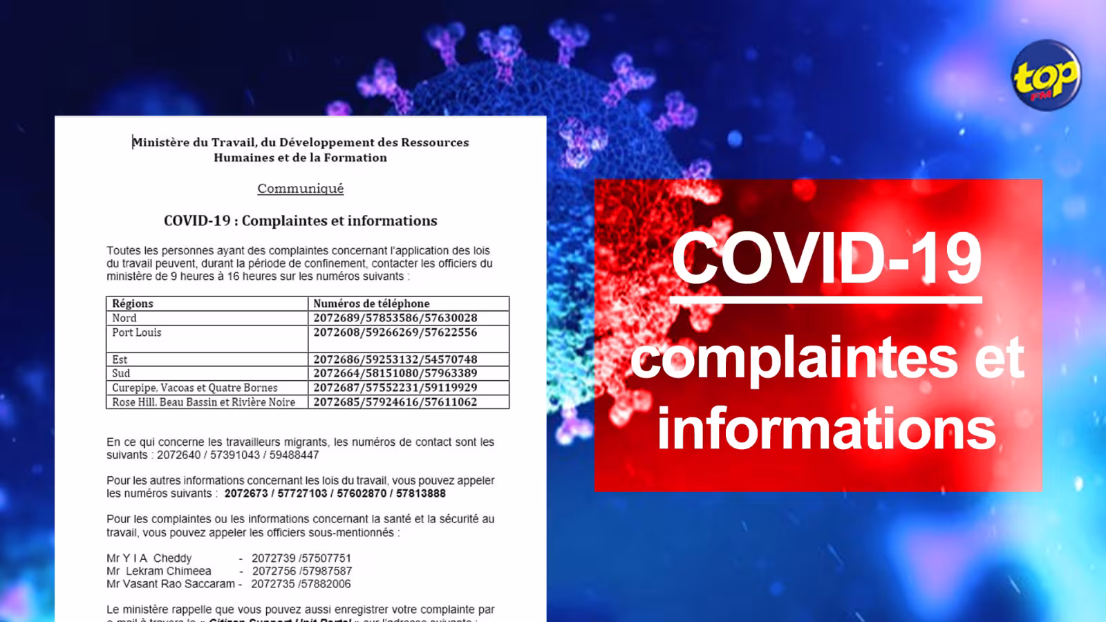 L’application des lois du travail durant le confinement : plusieurs numéros à la disposition du public