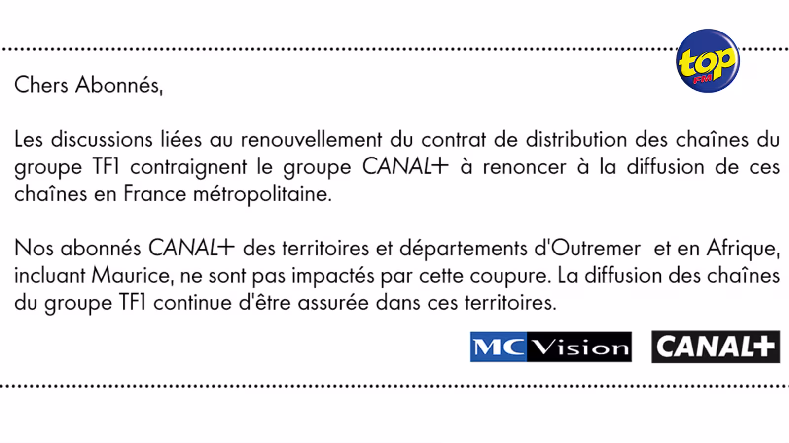 Canal + Maurice affirme la diffusion des chaînes du groupe TF1 ne sera pas affectée à Maurice