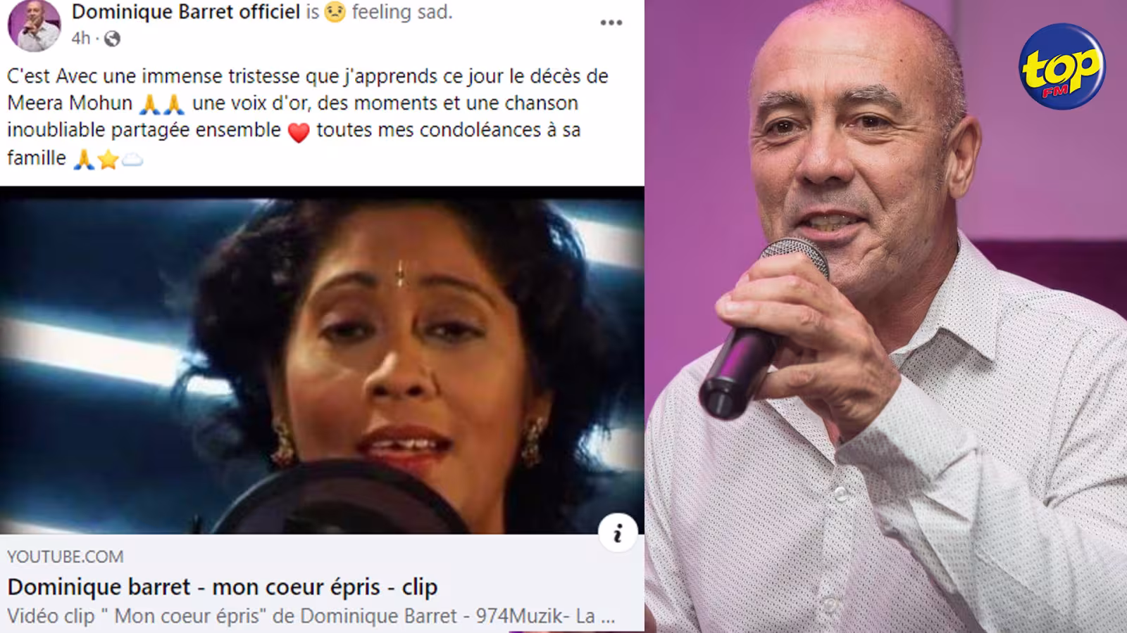 Décès de Meera Mohun: Dominique Barret se dit attristé par le départ d’une « voix d’or »