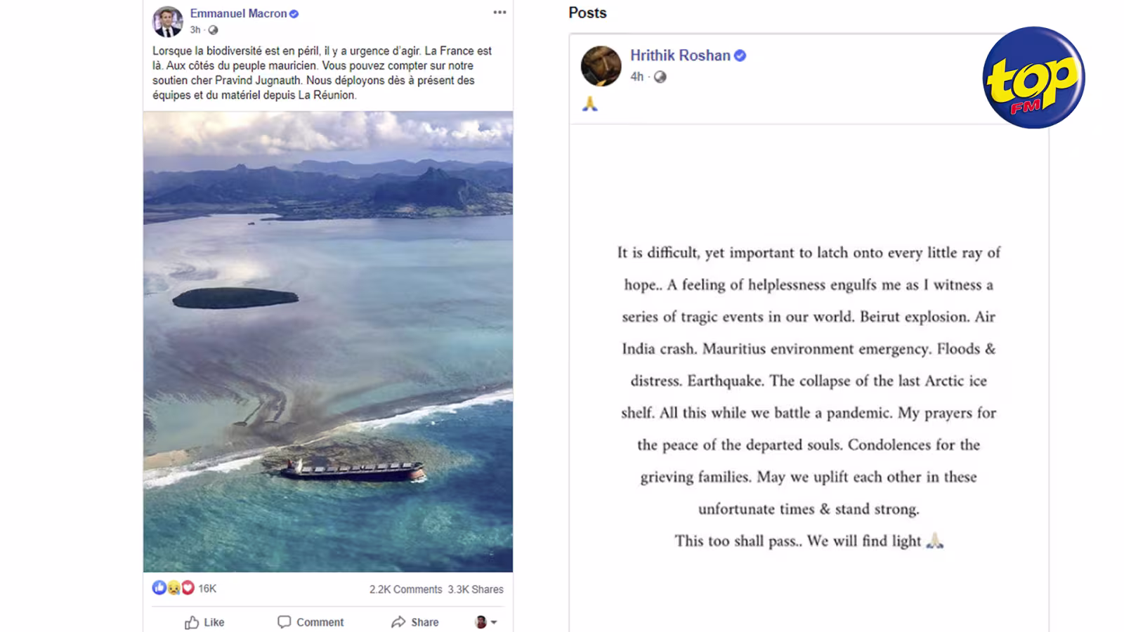 Naufrage du MV Wakashio : Emmanuel Macron et Hrithik Roshan pensent à Maurice