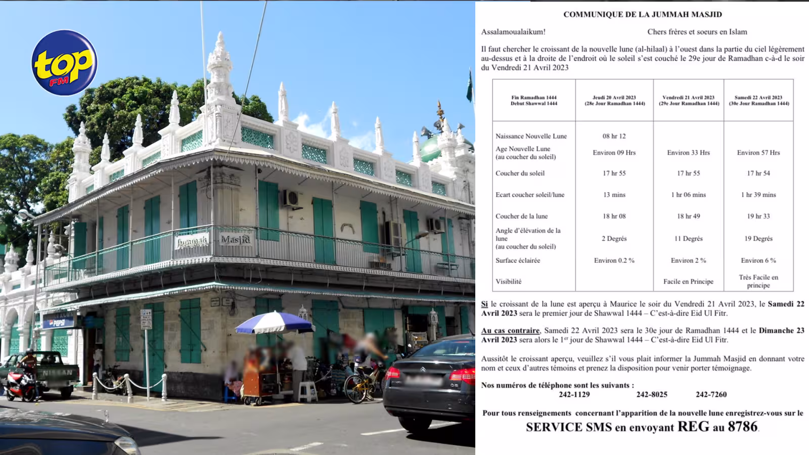 Communiqué de la Jummah Mosque : La fête Eid sera célébrée samedi si le croissant de lune est aperçu demain soir