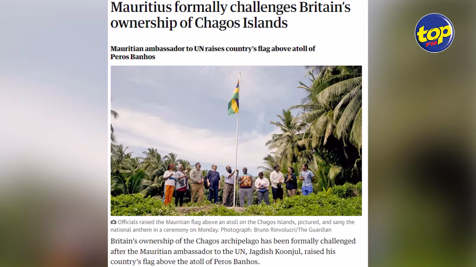 Ironie de l’histoire : Maurice hisse un drapeau non pas pour établir une colonie, mais pour réclamer ce qui lui appartient, souligne Jagdish Koonjul