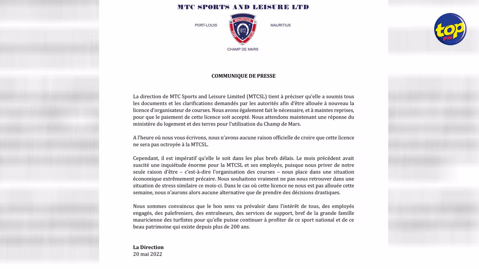Courses hippiques : La MTCSL annonce qu’elle prendra des décisions drastiques si elle n’obtient pas sa licence cette semaine
