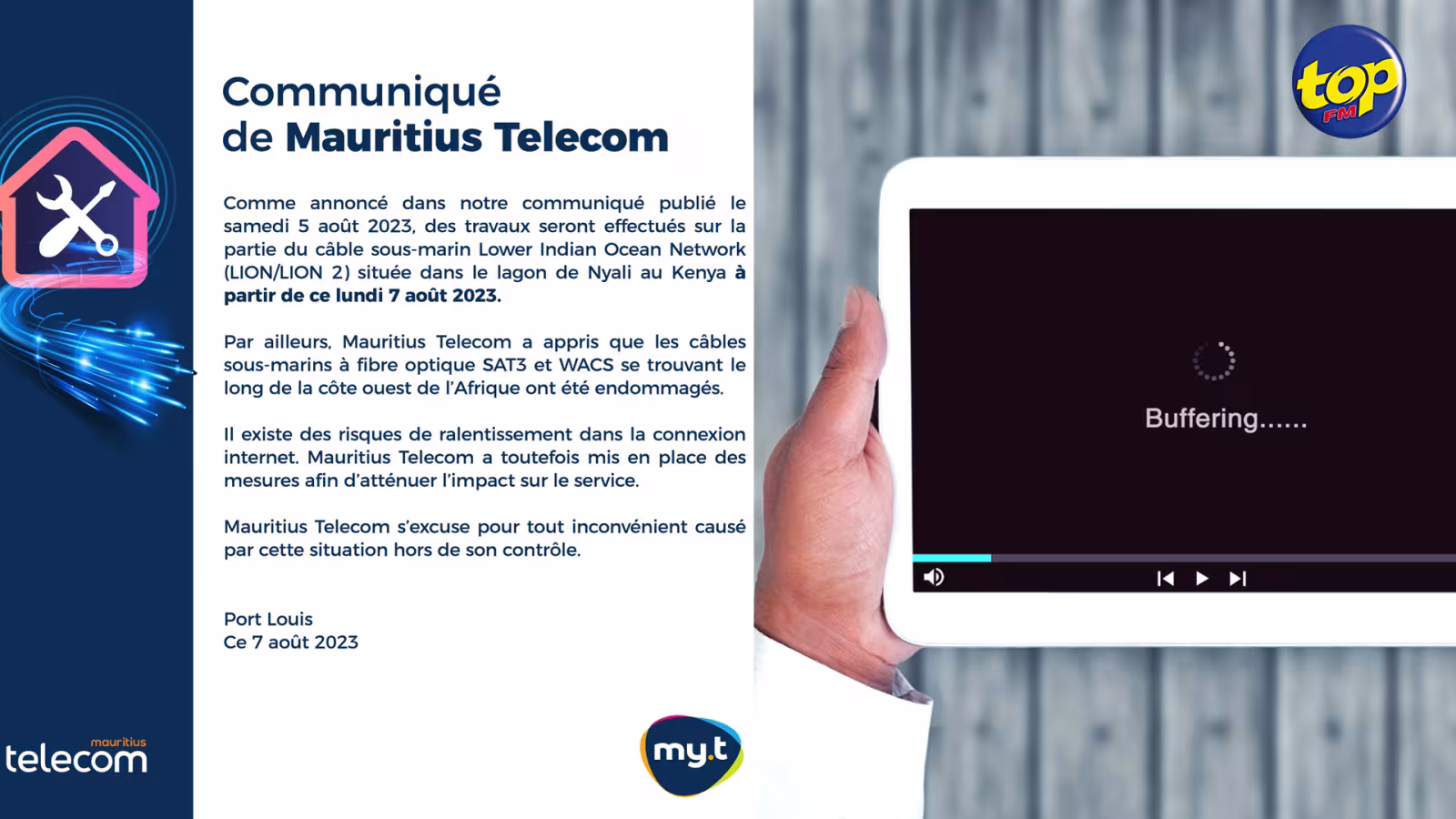 Ralentissement dans la connexion internet :  ‘‘Les câbles fibres optiques sous-marins à sur la côte ouest de l’Afrique ont été endommagés’’, explique Mauritius Telecom