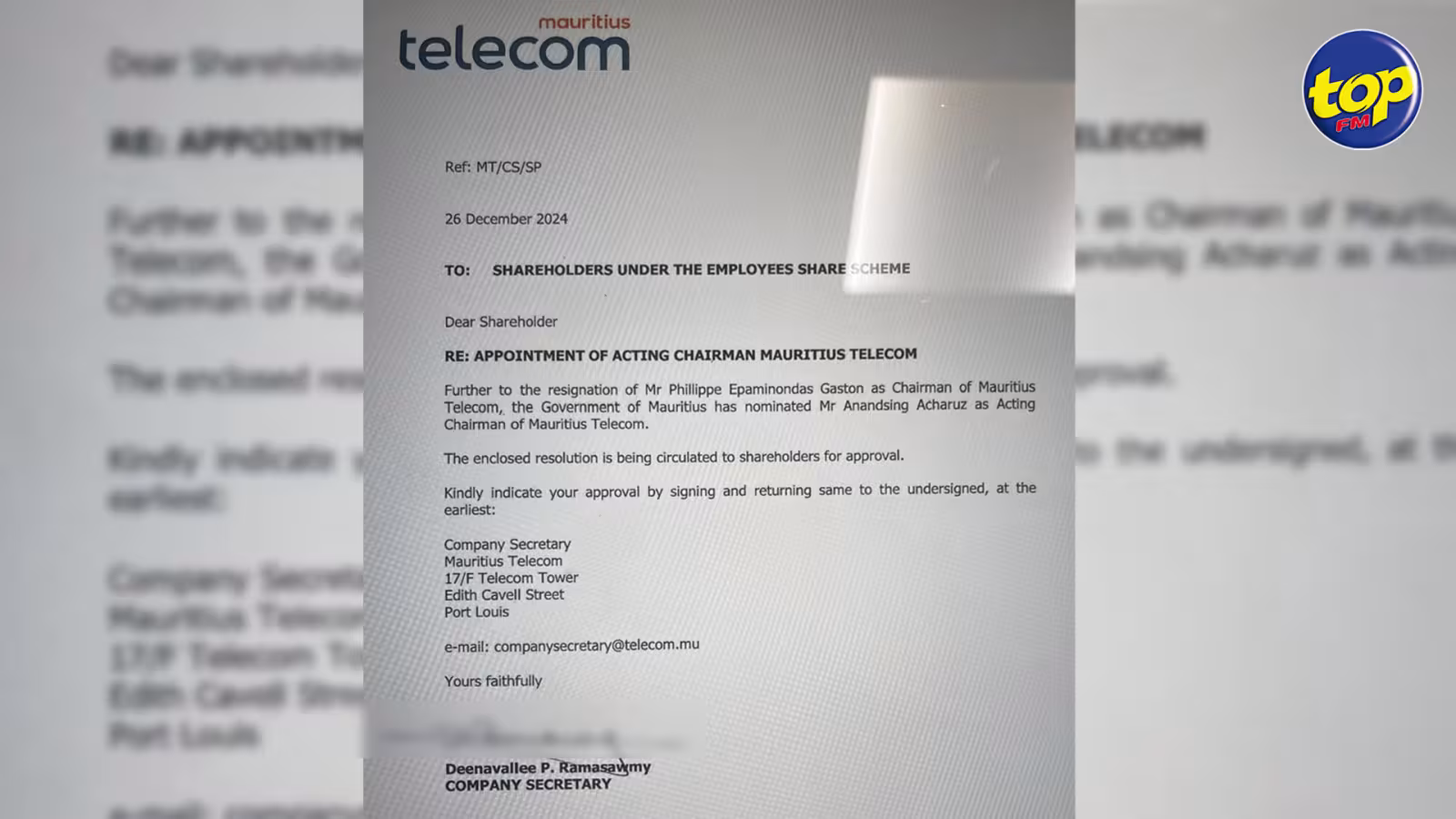 Mauritius Telecom : Anandsing Acharuz nommé président par intérim après la démission de Phillippe Epaminondas Gaston