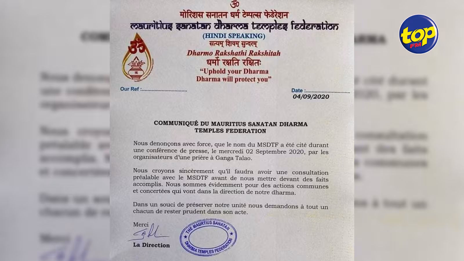 Son nom cité en conférence de presse : La Mauritius Sanathan Dharma Temples’ Federation se dissocie de la Hindu Coolie Parivaar