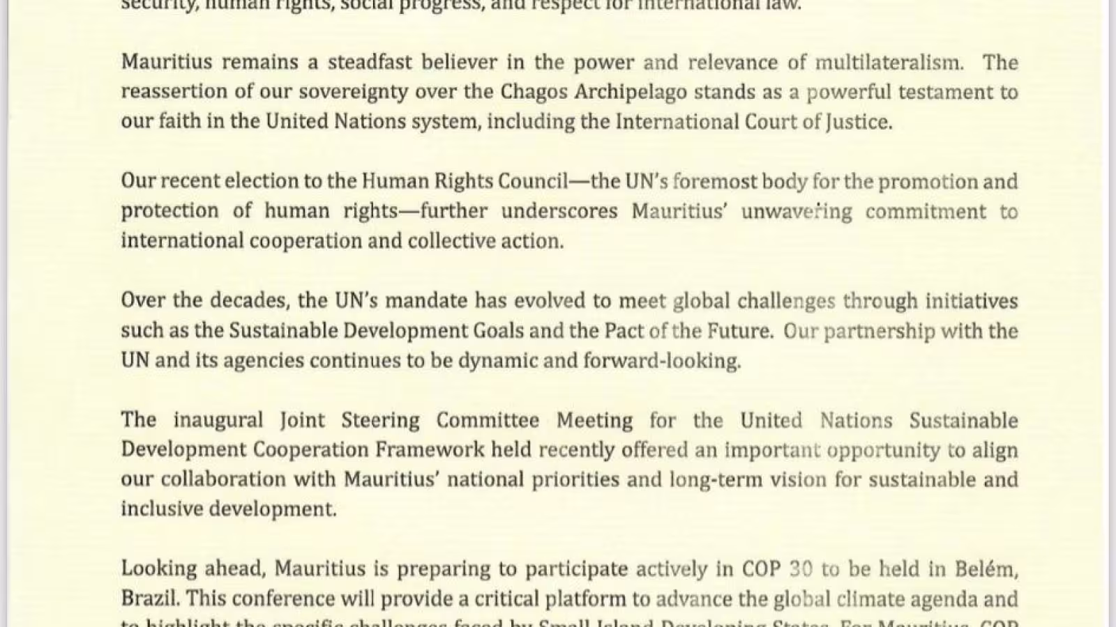 80e anniversaire de l’ONU : Maurice met en avant le rôle des Nations unies dans la paix, les droits humains et le dossier Chagos