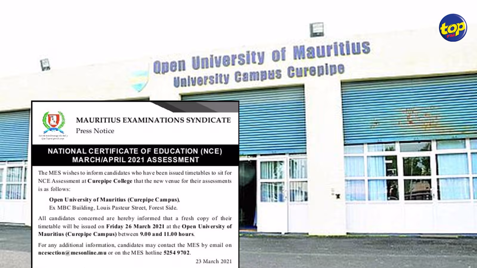 Examens du National Certificate of Education : les candidats qui devaient se rendre au Curepipe College doivent désormais aller sur le campus de l’Open University à Curepipe