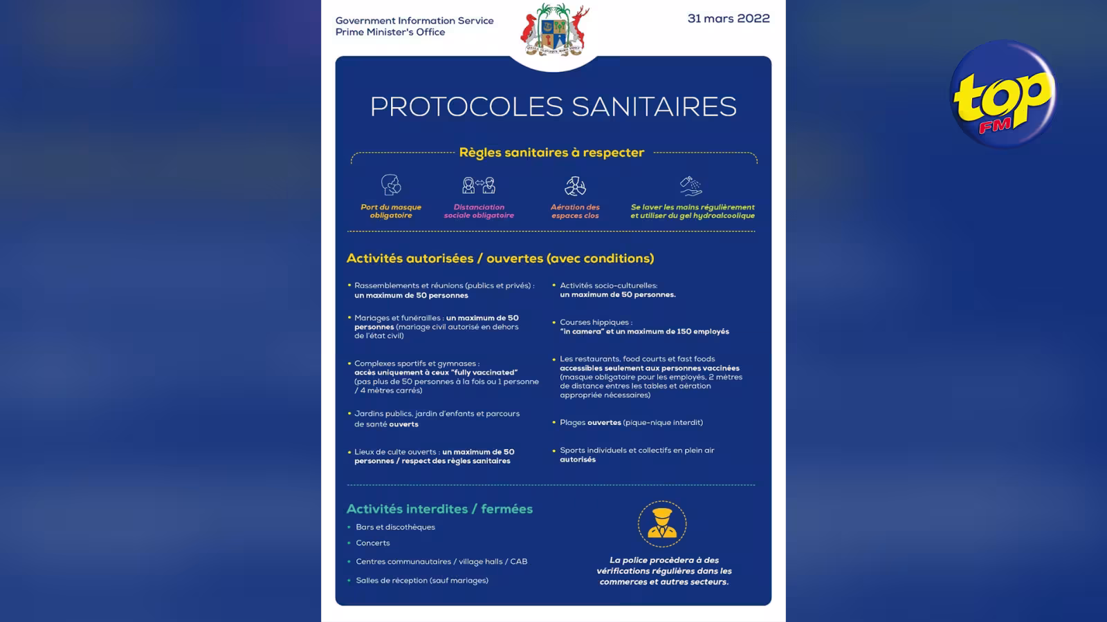 Covid-19 : les restrictions sanitaires maintenues avec quelques changements