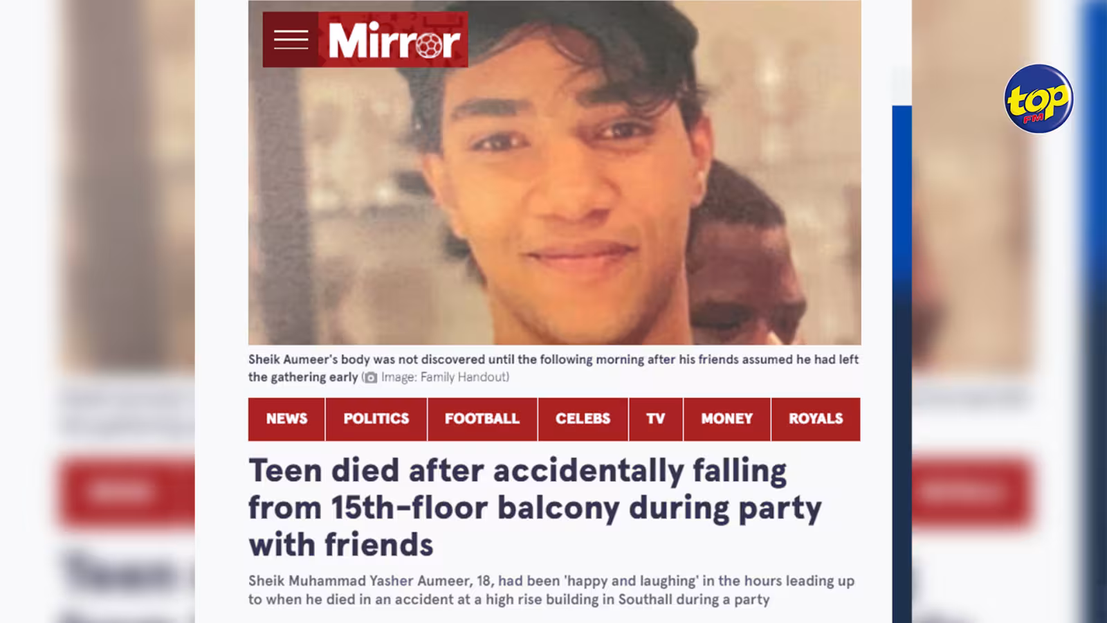 En Angleterre : Un mauricien de 18 ans chute accidentellement du balcon du 15e étage, la thèse de suicide écartée
