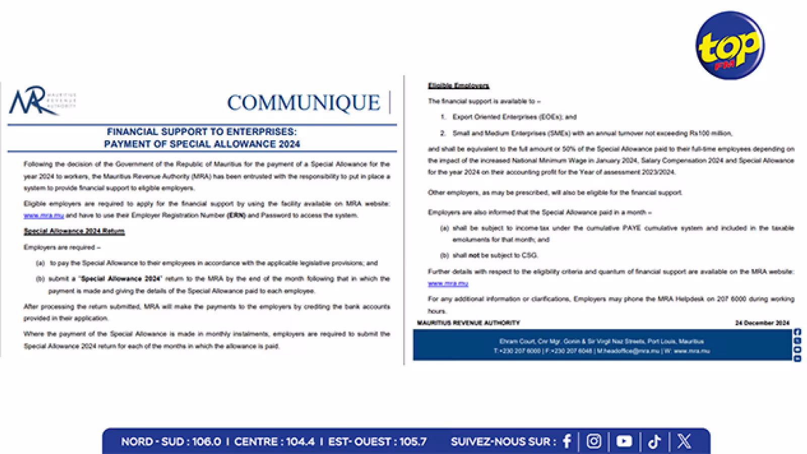 Soutien financier aux entreprises pour le paiement du 14e mois : La MRA met en place un système d’assistance pour les employeurs