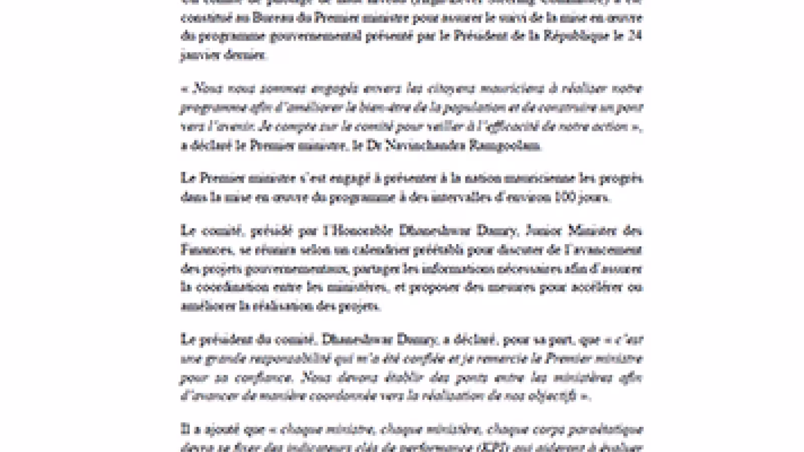 Suivi des projets gouvernementaux : Dhaneshwar Damry à la tête d’un comité de haut niveau pour façonner l'avenir de Maurice