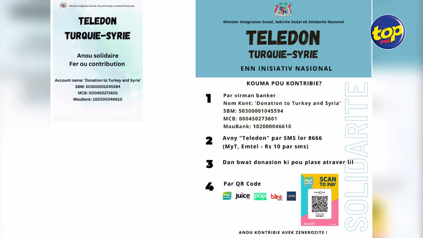 Séisme en Turquie et en Syrie qui a fait plus de 40 000 morts : Un Teledon organisé à la Municipalité de Port-Louis, le 21 février prochain