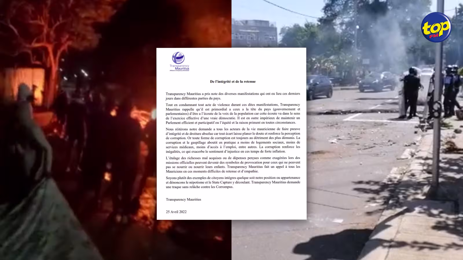 Incidents dans plusieurs régions du pays : Transparency Mauritius condamne mais précise qu’il est primordial pour les dirigeants d’être à l’écoute de la population…