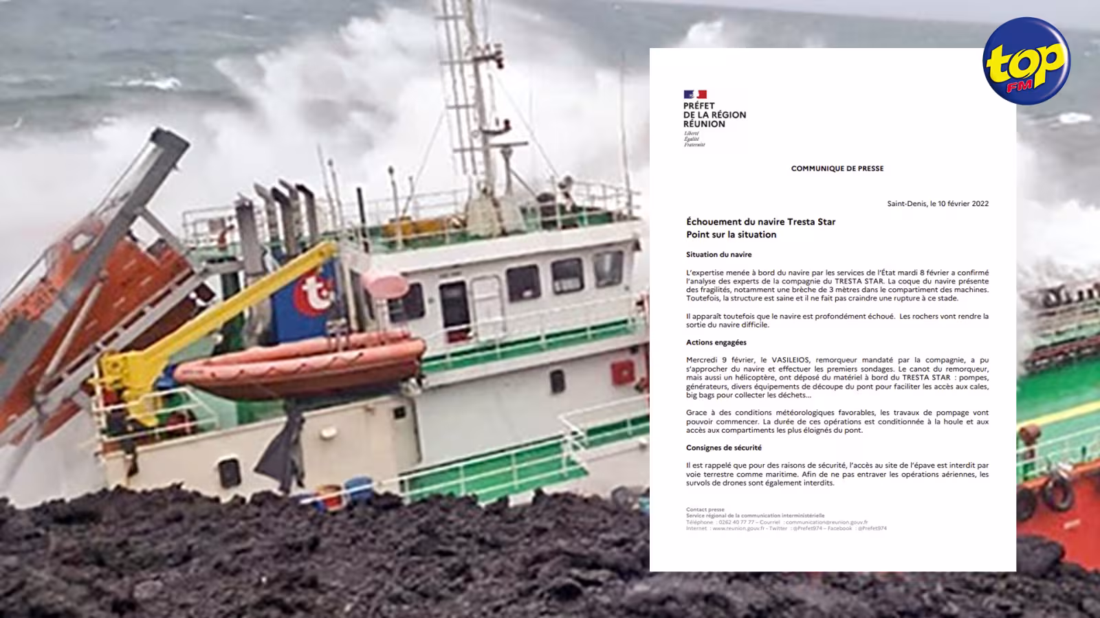 Naufrage du Tresta Star sur les côtes de l’ile de la Réunion : Les travaux de pompage débuteront bientôt