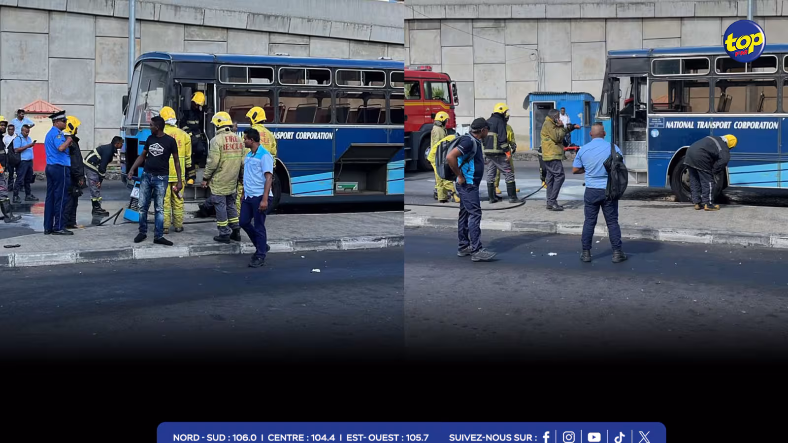 A Port-Louis : Un bus de la CNT en stationnement prend feu à la gare du sud