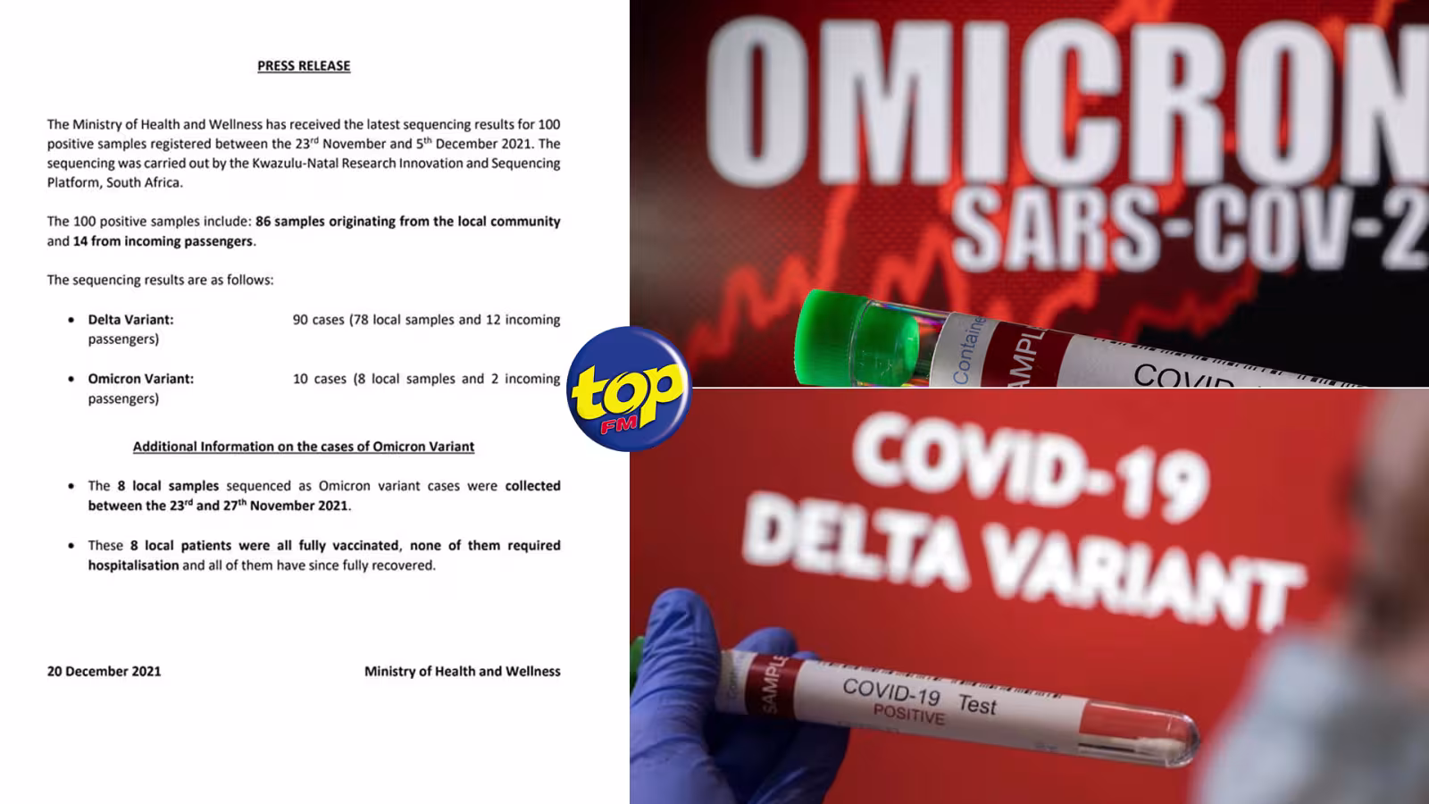 Covid-19: 8 cas locaux d’Omicron et 78 cas locaux Delta détectés
