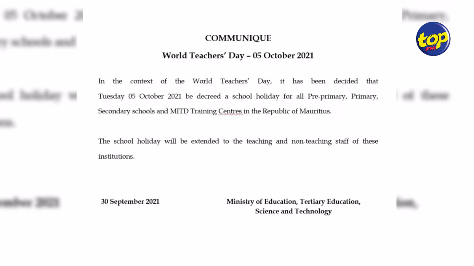 World Teacher’s Day : le 5 octobre sera férié pour les élèves, les enseignants et le personnel non-enseignant