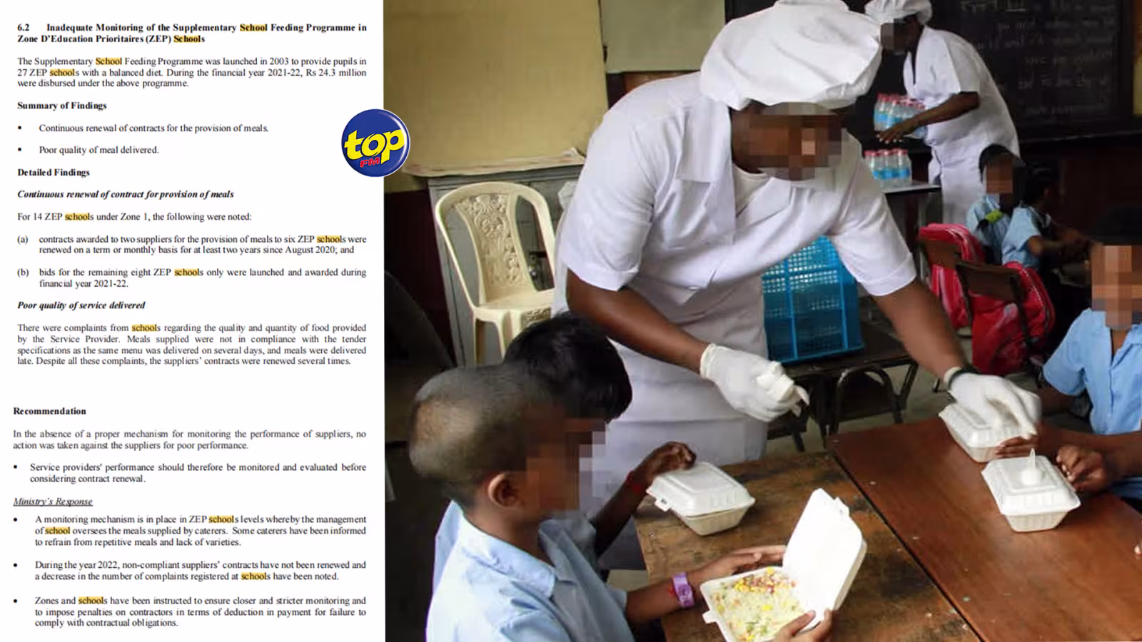 Rs 24,3 millions alloués au programme d’alimentation dans les écoles ZEP : les contrats des fournisseurs renouvelés à plusieurs reprises malgré la mauvaise qualité de service, précise le bureau de l’Audit