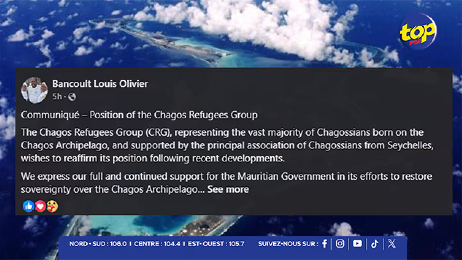 Dossier Chagos : « Ce n’est pas le moment de la division » ; le Groupe Refugiés Chagos réaffirme son engagement aux côtés de l’État mauricien