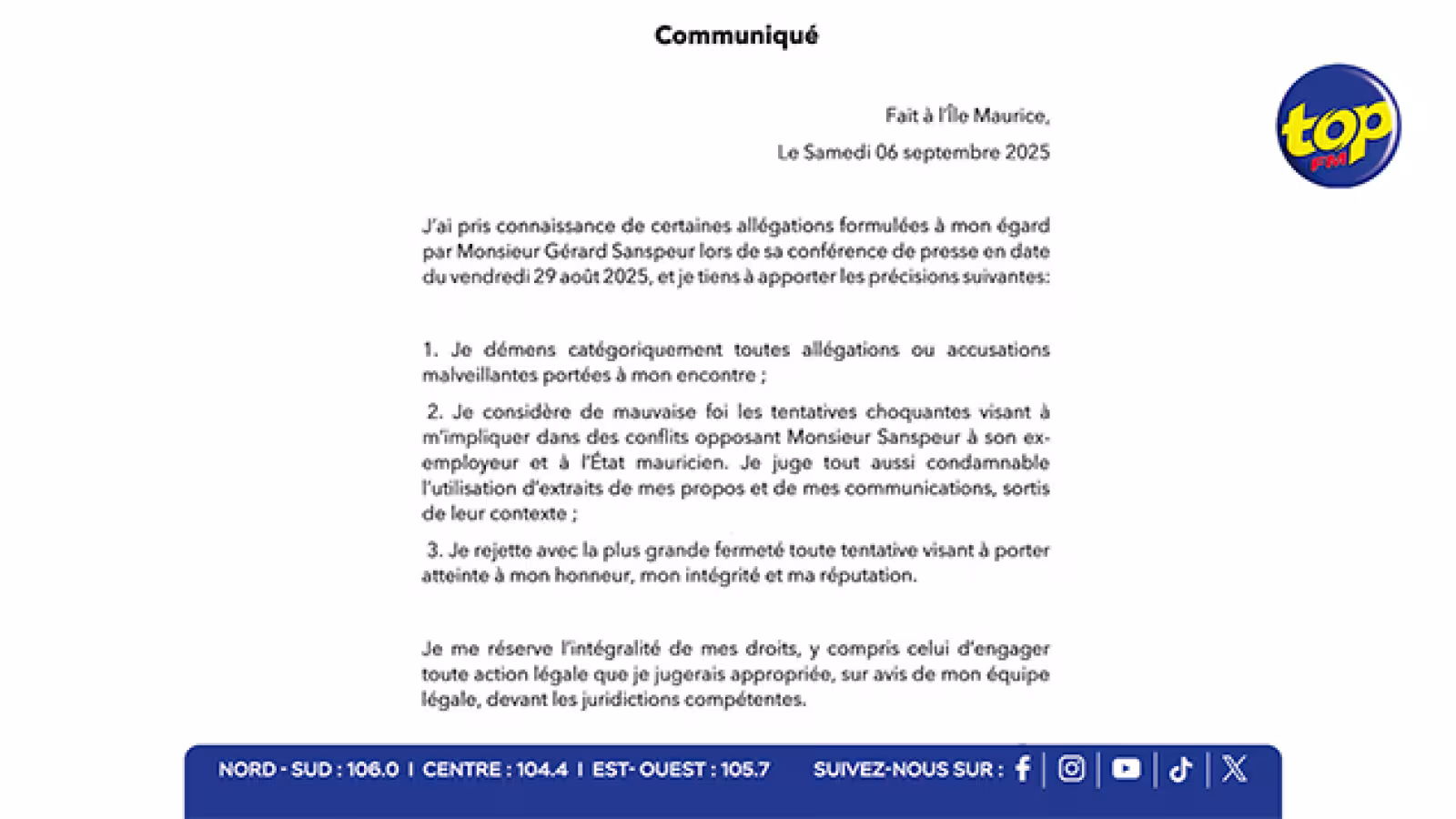 Conflits autour de la BOM : Tevin Sithanen réfute toutes les allégations formulées à son encontre par Gérard Sanspeur 