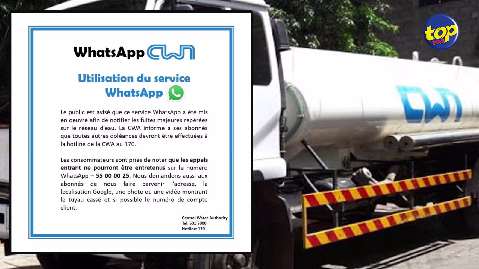 Central Water Authority : Un service whatsapp mis à la disposition du public