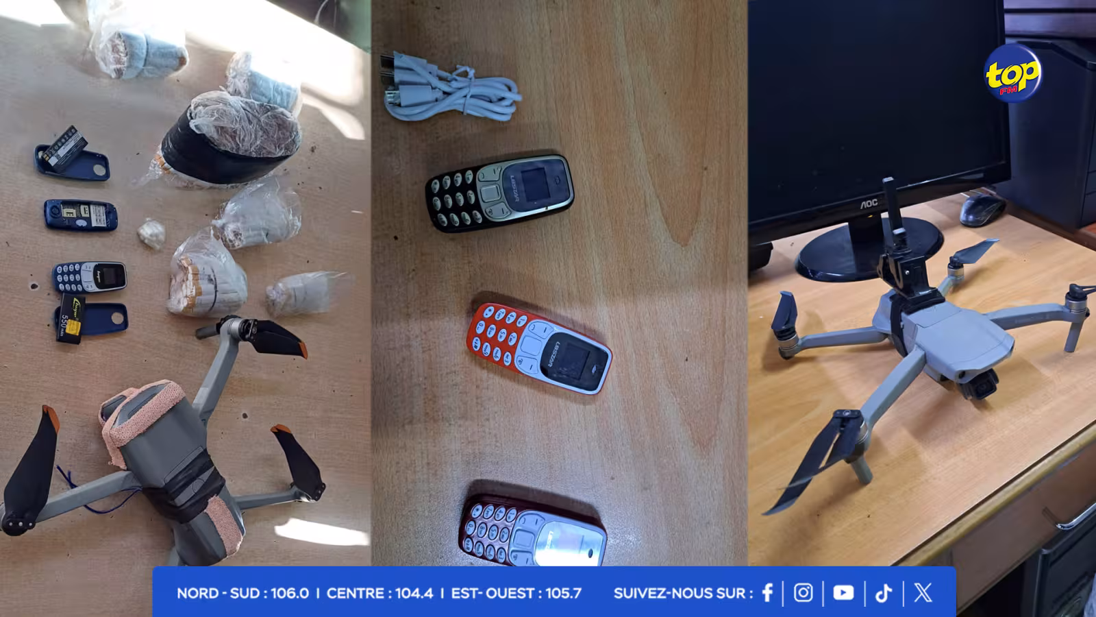 des téléphones portables, des drones et des cigarettes saisis