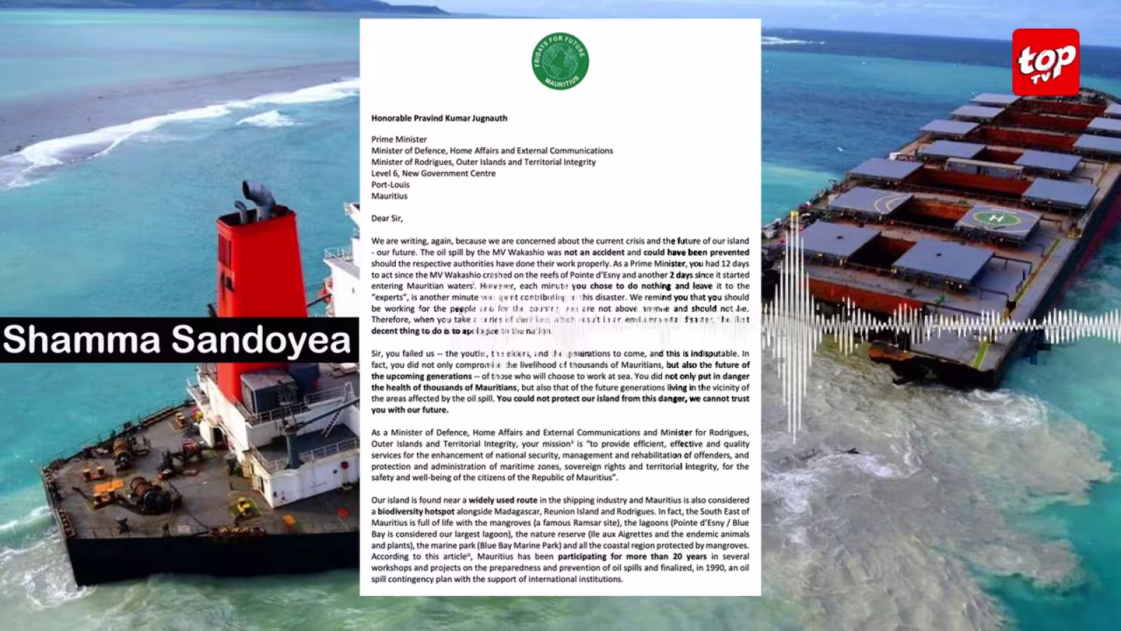 Echouage du Wakashio : les jeunes de Fridays For Future  demandent aux individus au pouvoir, qui ont fauté de présenter des excuses à la population