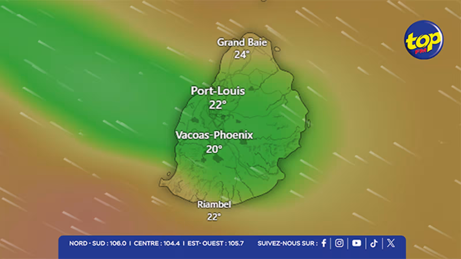 Un fort anticyclone dans la région des Mascareignes : un avis de vents forts émis