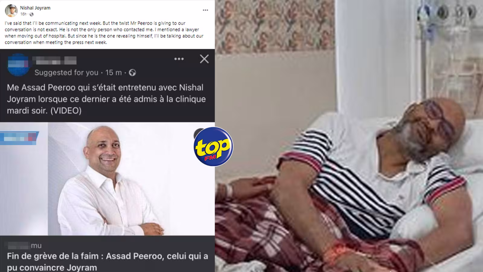 Nishal Joyram affirme qu’il a mis fin à sa grève pour des raisons médicales, et  ce n’est pas Assad Peeroo qui l’a convaincu : « Zamais mo pas ine dire tout ça la , je lui ai juste suggéré que s’il arrêtait sa grève, je ferai le nécessaire pour qu’il rencontre les autorités », répond l’avocat