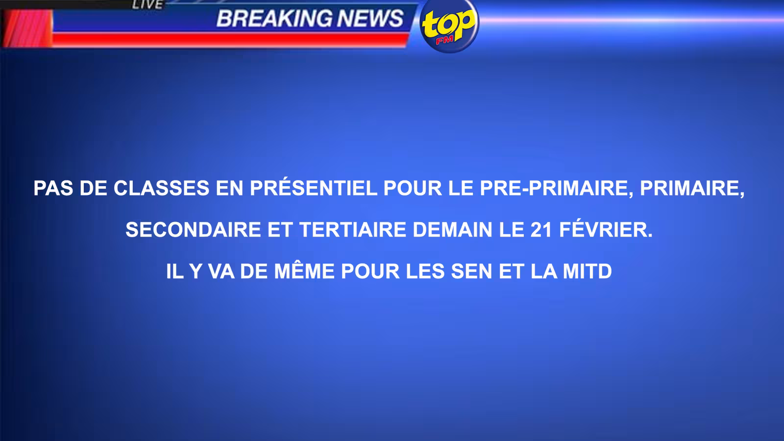 Education : Pas de classes en présentiel demain lundi 21 février…