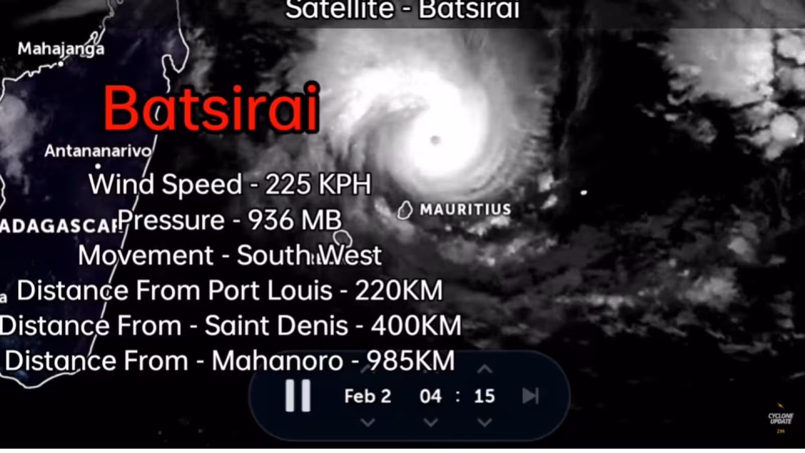 Le super-cyclone Batsirai passera à 150 km de Maurice en fin de journée