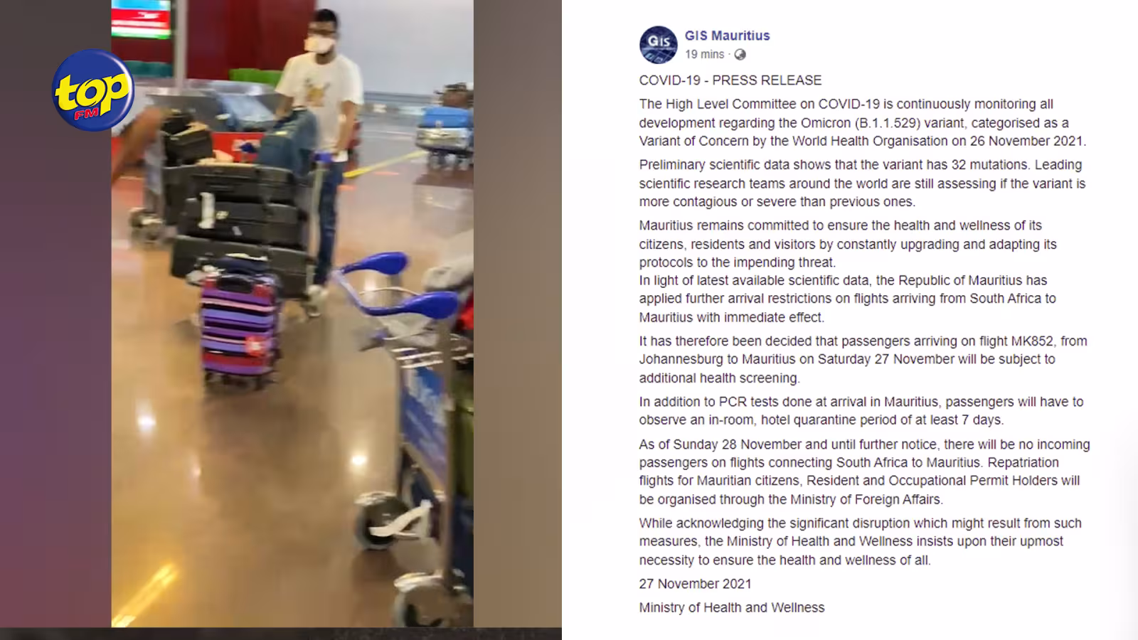 Variant Omicron : le gouvernement émet un communiqué sur la quarantaine pour les passagers après l’arrivée du vol en provenance de l’Afrique du Sud