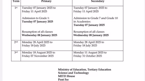 Calendrier scolaire 2025 : L’admission dans le primaire et le secondaire fixée le 7 janvier 