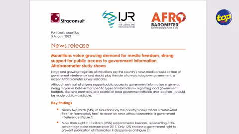 Selon une étude d’Afrobarometer : 86% des sondés estiment que les médias doivent enquêter et rapporter sur les erreurs du gouvernement et la corruption