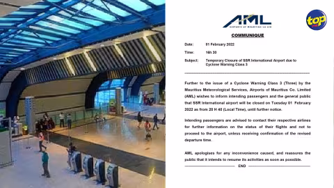 Maurice en alerte cyclone 3 : L’aéroport de Plaisance temporairement fermé à partir de 20h40 ce mardi