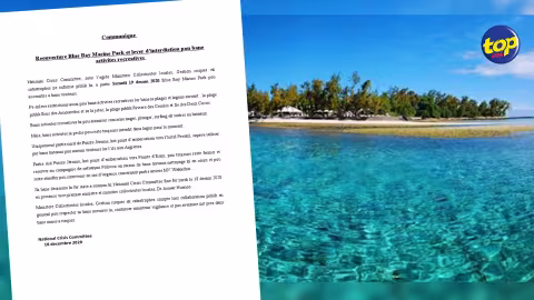 Reouverture du Blue Bay Marine Park et levée d’interdiction des activités recréatives à partir de ce samedi