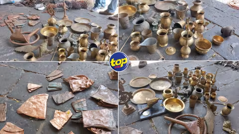 Parmi les 447 kilos d’objets en cuivre volés découverts : un pandit identifie deux statuettes de divinités