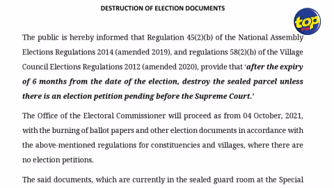 Les dernières élections villageoises ne faisant l’objet d’aucune contestation devant la justice : le bureau du Commissaire électoral procèdera à la destruction des bulletins de vote