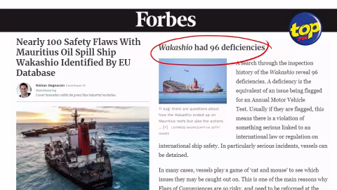 Naufrage du Wakashio : Le navire comportait 96 failles selon un article de Forbes