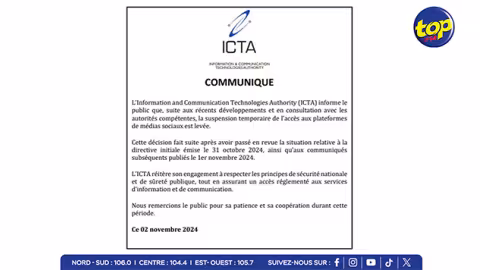 ICTA : Levée De La Suspension Temporaires Des Réseaux Sociaux