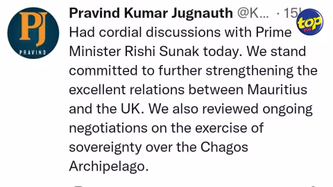 Dossier Chagos : Pravind Jugnauth s’est entretenu avec le Premier ministre britannique