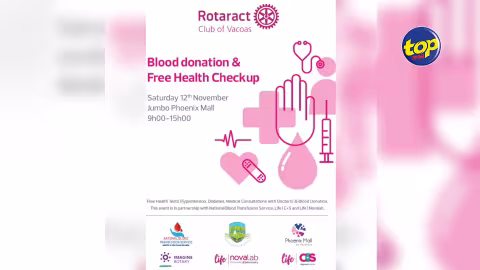 Ce samedi 12 novembre : Le Rotaract Club de Vacoas organise un exercice de don de sang et de tests de santé gratuits  